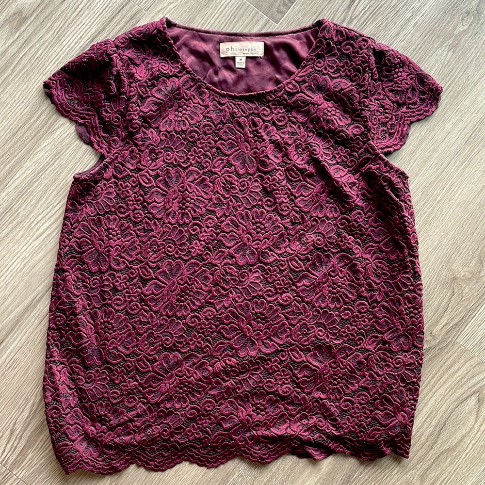 Maroon Cap-Sleeve Lace Top